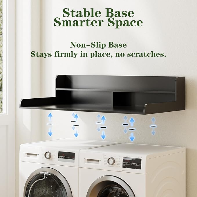 2-Tier Washer Dryer Countertop, Laundry Room Organization and Storage, 27.6" x 54" Wood Laundry Countertop for Washer and Dryer, Black