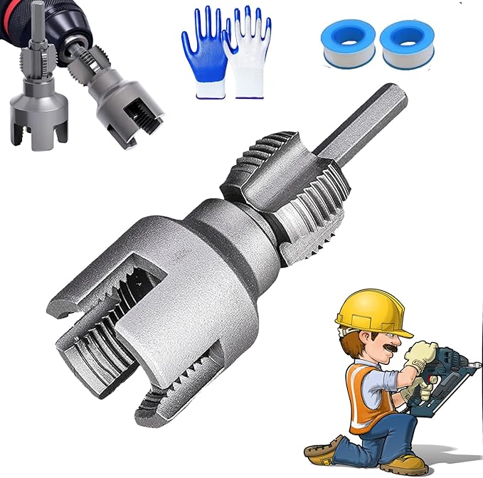 Integrated Internal & External Pipe Threading Tool, PVC Dual-function Pipe Threading Tool for 1/2" & 3/4" Pipes, Electric Drill Compatible PVC & Plastic Pipe Threader Kit for Home Repair (3/4")