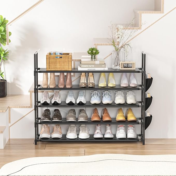 OYREL 5 Tier Shoe Organizer Rack for Closet, Entryway, Garage, Door, Space Saving, Shoe Holder Stand/Tower, Large, 20-25 Capacity