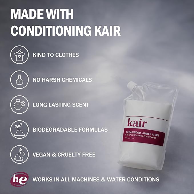 Kair Signature Fabric Conditioner Refill - Cedarwood, Amber & Iris | Plant-Based Fabric Softener, 16.9 Fl Oz, Vegan, Cruelty-Free, Biodegradable, Anti-Static Softens & Protects Fibers