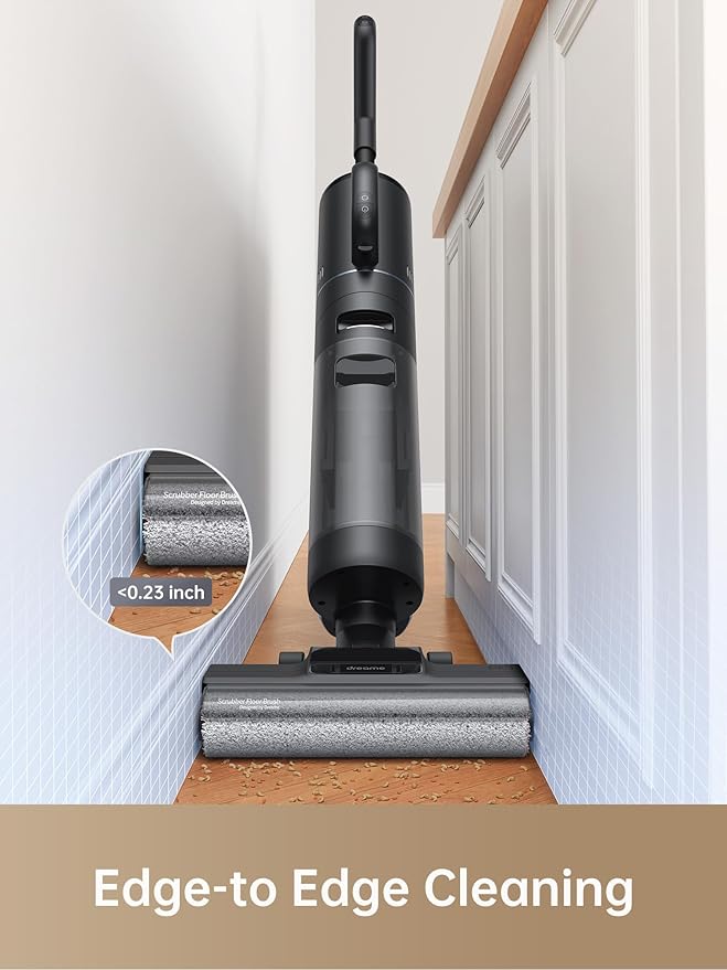 DREAME H12 Dual Vacuum Mop, 4-in-1 Cordless Vacuum Mop Combo, Wet Dry Vacuum Cleaner for Hard Floor, Cordless Vacuum for Multi-Surface, One-Step Self Cleaning with Hot Air Drying, Black