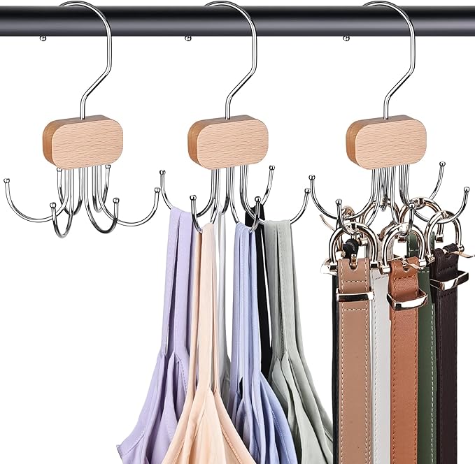 3 Pack Tank Top Hangers, 2026 Upgraded Bra Hanger for Closet Organizer & Storage, 360° Rotating & Foldable Design, Wooden Space-Saving Hanger for Tank Tops, Bras and More (Natural)
