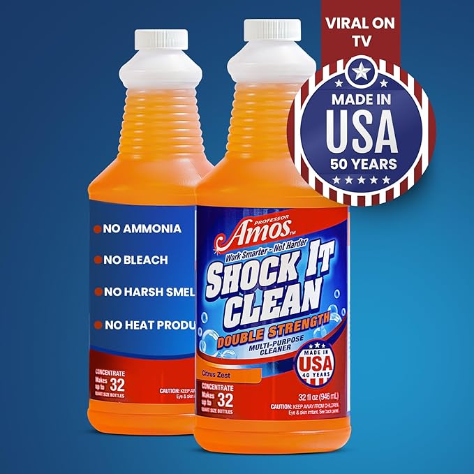 Professor Amos Shock It Clean MultiPurpose Cleaner Double Strength Concentrate All Purpose Carpet, Jewelry, Upholstery, Leather, Stain Remover & Floor Cleaner (Citrus Zest 32 Oz)