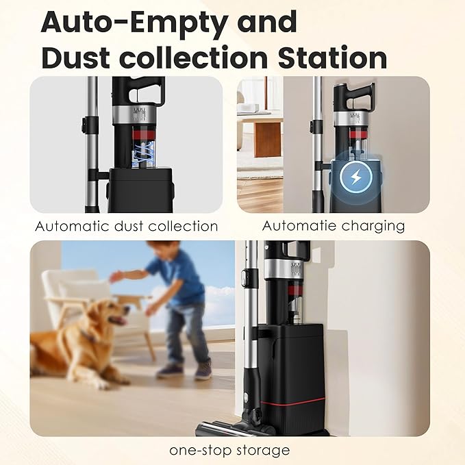 soges Auto-Empty & Self-Charging Cordless Stick Vacuum Cleaner with HEPA Enclosed Barrier System, Lightweight Handheld for Pet Hair, Carpets, Hard Floors, Up to 45 Min Runtime, Charging Dock Included