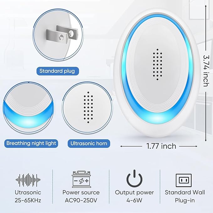 2025 Enhanced Ultrasonic Pest Repeller Indoor, Mouse Traps Rodent Mouse Repellent Plug in Electronic Pest Control for Roaches, Bugs, Ants, Mosquitoes, Spiders – 6 Packs