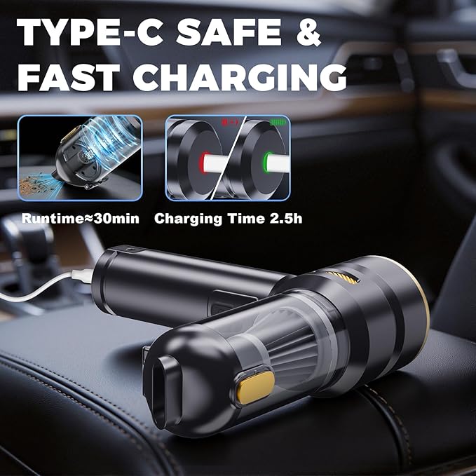 Portable Cordless Handheld Vacuum Cleaner for Car,Smart Display,Dual-Mode:Suction & Blowing,3-Stage Suction Power,One-Touch Dust Emptying,LED lighting,Mini Hand Vacuums for Car,Home,Office,Pet Hair