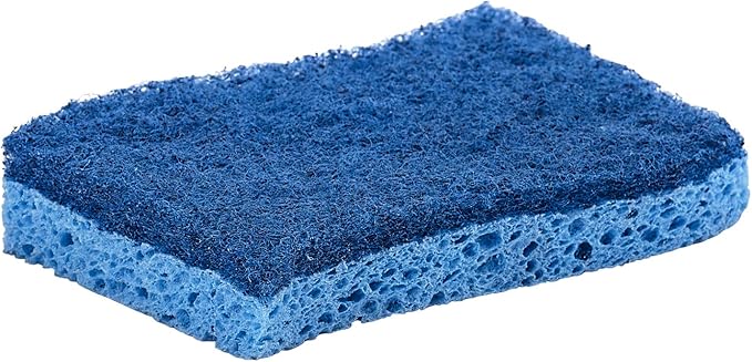 Superio Non-Scratch Cellulose Sponge Kitchen Scrub Sponges with Scouring Pad Set, Good for Non-Stick Cookware Frying Pan, Pot, Counter Top, Sink Scrubbing, Kitchen Scrubbers, Pack of 3, Blue