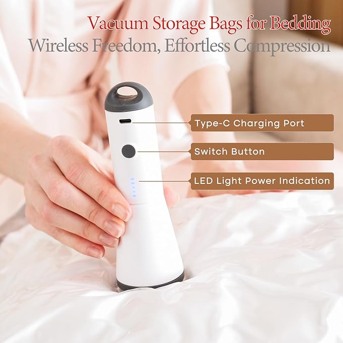 Vacbird Vacuum Seal Bags for Clothing, 20 Pack Vacuum Storage Bags with Rechargeable Cordless Air Pump(5J+5L+5M+5S), Space Saver Bags for Clothes Blanket Duvets Pillows Comforters Travel