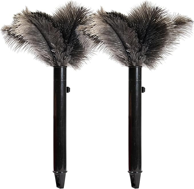 Retractable Ostrich Feather Duster for Cleaning, Fluffy and Natural Feather Duster with Retractable Handle， Reusable Eco-Friendly Handheld Cleaning Supplies (15 inch)