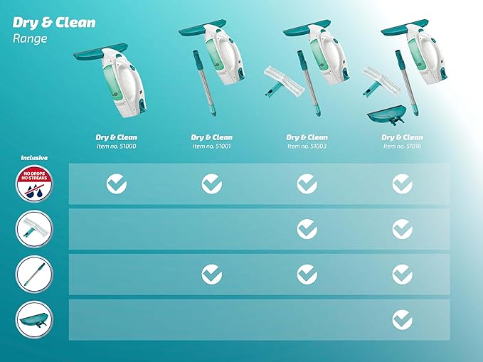 Leifheit Dry & Clean Window Vacuum Cleaner Set with 43cm Handle and Washers, Window Cleaning Kit up to 35 Minutes of Power, Electric Window Cleaner