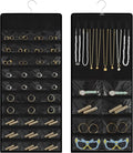 Hanging Jewelry Organizer with Multi-size pockets Double-Sided Jewelry Holder for Earrings, Necklaces, Rings on Closet, Wall, Door,Jewelry Organizer Hanging for Closet, Black