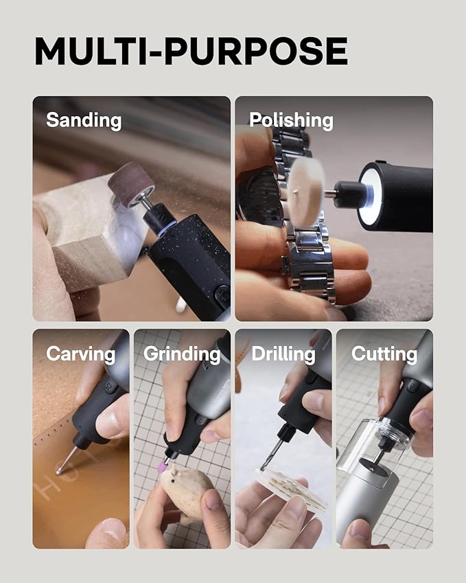 HOTO 4V Cordless Rotary Tool Kit, 5-Speed 25000RPM Powerful Engraving Pen with LED Light, USB-C Rechargeable, 35 Accessories for 3D Printing Sanding, Polishing, Drilling, Carving, Cutting DIY Crafts