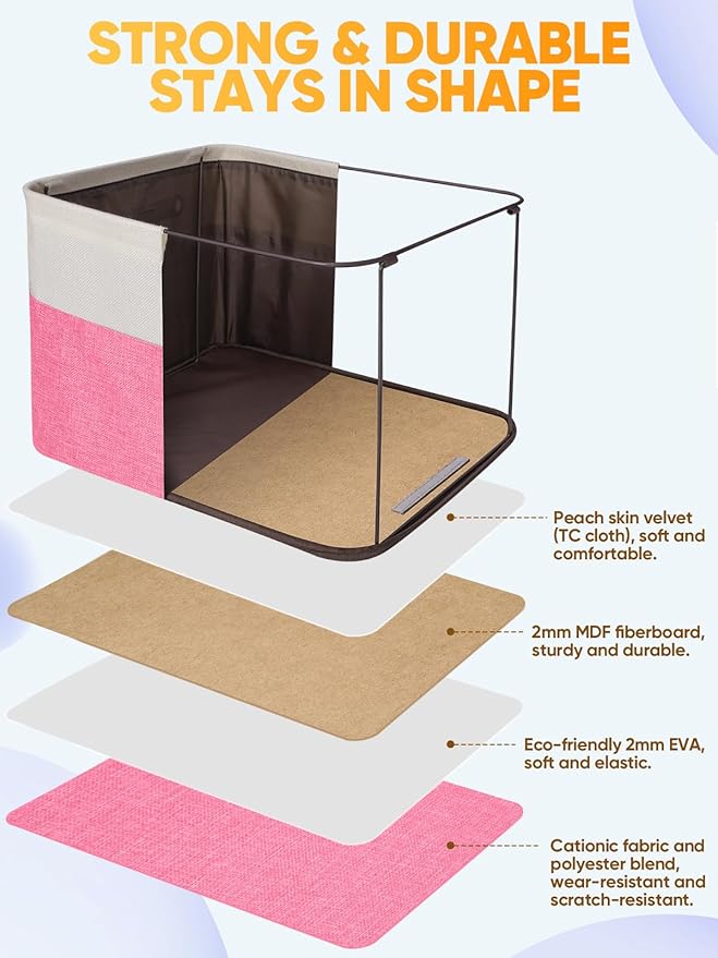 BALEINE 1 Pack Fabric Storage Bins for Shelves, Linen Storage Baskets for Organizing, Decorative Closet Bins for Clothes, Home (Pink, 14''x10''x8.5')