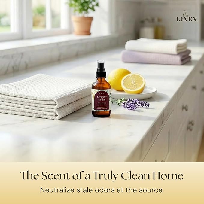 Lavender & Lemon Linen Spray | Clean Refreshing Aromatherapy Made with Pure Essential Oils | Fabric Freshener & Deodorizer for Carpet Kitchen Laundry Bathroom | 4 fl oz