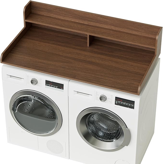 2-Tier Washer Dryer Countertop, Laundry Room Organization and Storage, 27.6" x 54" Wood Laundry Countertop for Washer and Dryer, Walnut