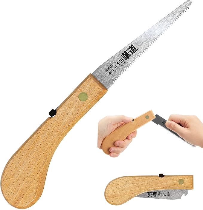 KAKURI Bonsai Saw Folding 4" for Bonsai and Ikebana Cutting, Japanese Pull Saw Razor Sharp Japanese Steel Blade, Mini Pocket Bonsai Pruning Saw for Branch, Foldable Wood Handle, Made in JAPAN