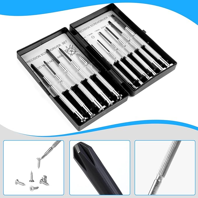 11 Pcs Small Precision Screwdriver Set, Tiny Screwdriver Set, Mini Screw Driver Kit with Slotted and Phillips Heads, Ideal for Watch, Eyeglasses, Toys, Electronics, Computer Repair