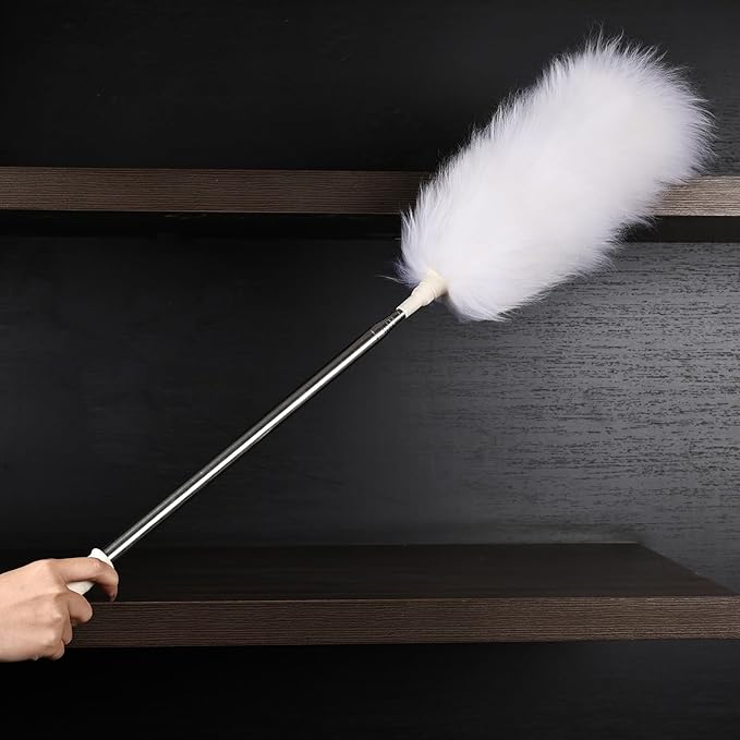 Extendable Lambswool Duster 29-110 Inch,Anti-Static Flexible Head, Stainless Steel Pole for Cleaning High Ceiling,Fan,Furniture,Roof Dusting