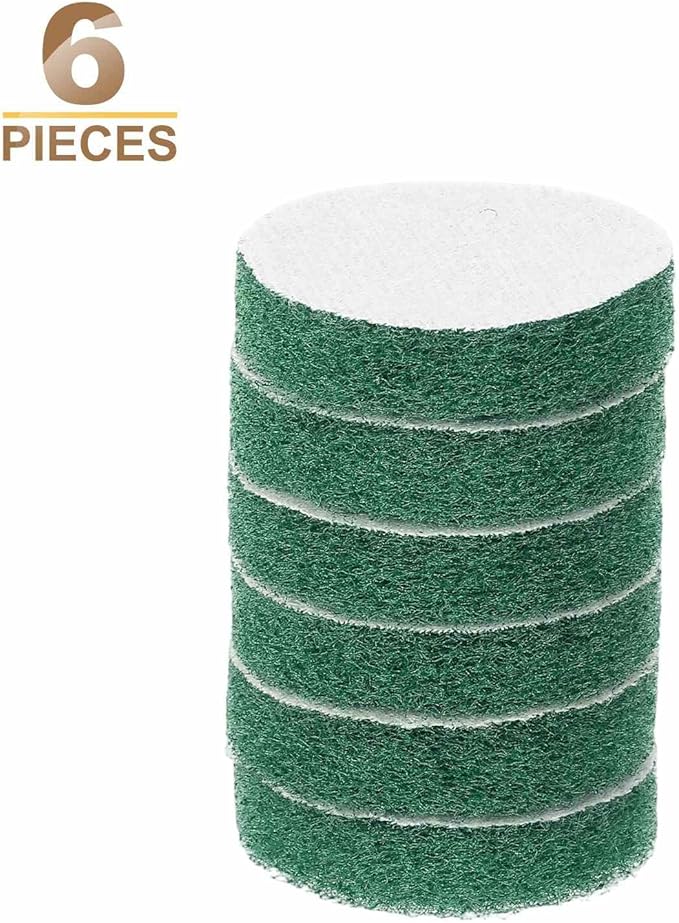 HARFINGTON 6pcs Scrubber Scouring Pads 180 Grits 2 Inch Drill Power Brush Hoop and Loop Surface Conditioning Disc Drill Scuffing Disc Scrub Pads for Home Kitchen Cleaning, Green