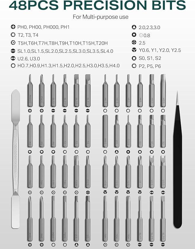 Mini Electric Screwdriver Set, 52 in 1 Precision Electric Screwdriver Cordless with 48 Magnetic Bits, Power Screwdriver Repair Tool Kit with Tweezers and Pry Bar, for Laptop Phone Electronics Repair