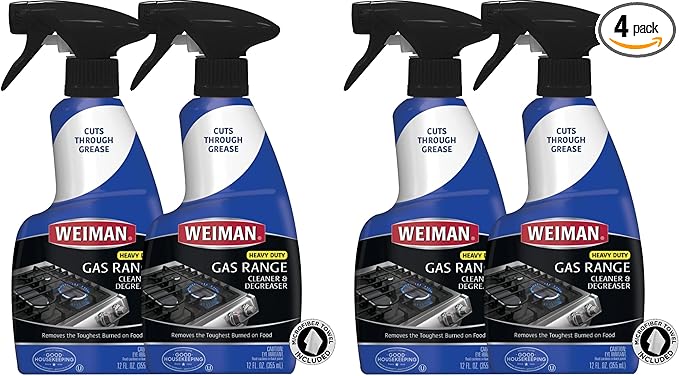 Weiman Heavy Duty Gas Range & Stove Top Cleaner and Degreaser - 4 Pack, 24 Ounces with MicroFiber Cleaning Towel