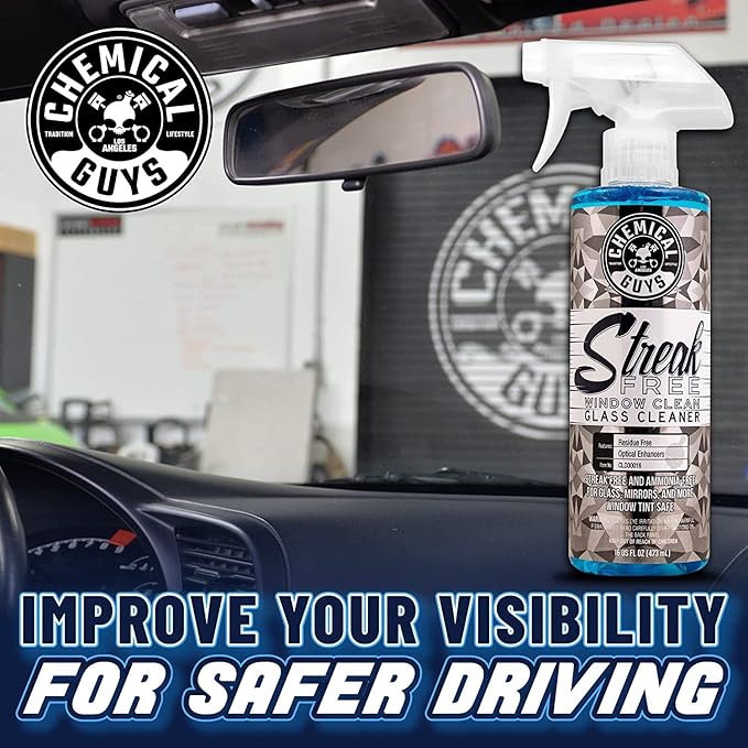 Chemical Guys CLD300 Streak Free Glass & Window Cleaner (For Glass, Windows, Mirrors, Nav. Screens & More; Car, & Home) Ammonia Free & Safe on Tinted Windows, 128 fl oz + ACC151 Spray Bottle, 16 oz.