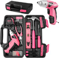 Cordless Screwdriver Rechargeable 3.6V, Pink Tool Kit with Small Drill, 112 PCS Home Tool Set for Home, Hand Tool Kits for Women