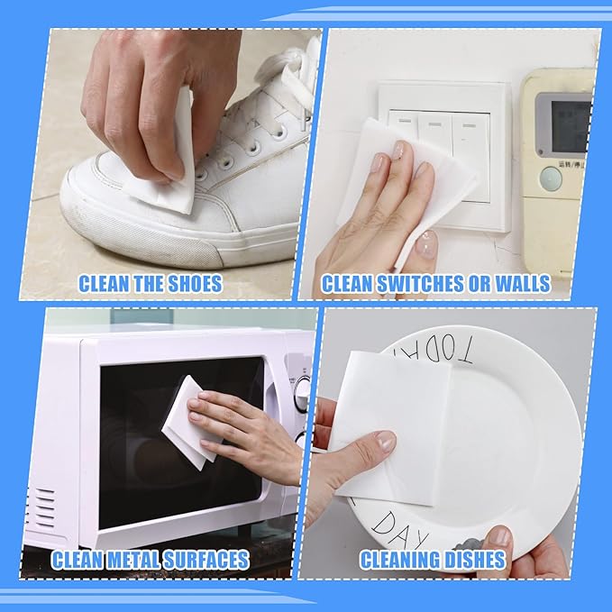 Sawysine 100 Pack Eraser Sheets Sponge Disposable Thin Cleaning Melamine Sheets Foam Sponge Pads Home Eraser Wipes for Kitchen Shoe Furniture Bathroom Shower Cleaner