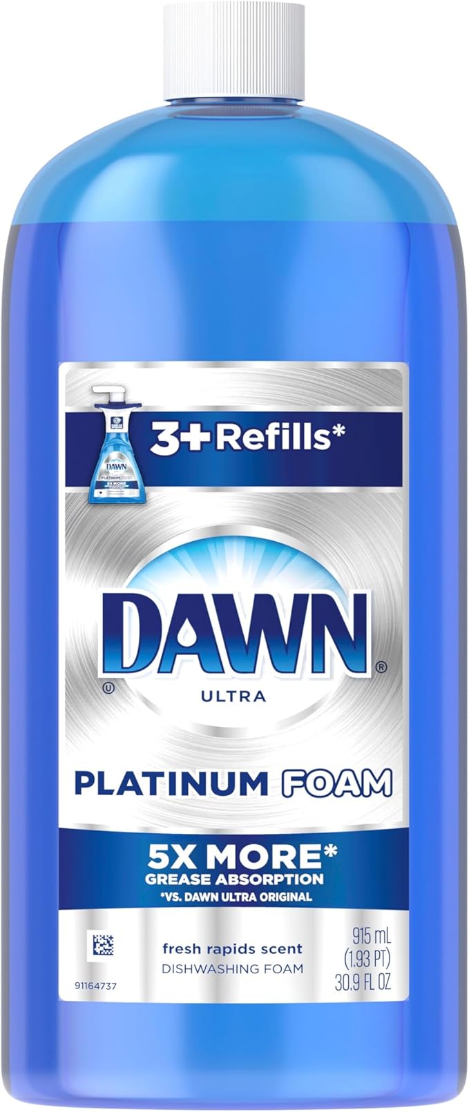 Dawn Dish Soap, Direct Foam Dishwashing Foam, Refill, Fresh Rapids Scent, 30.9 Fluid Oz (Pack of 6)