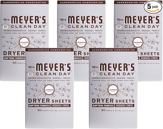Mrs. Meyer's Dryer Sheets, Lavender, 80 Count (Pack of 5)