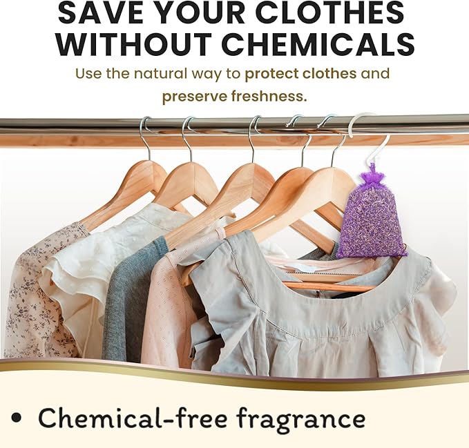 10 Lavender Sachet Bags, Fully Stuffed Scented Sachets with Hanger Hooks, Perfect for Closets, Drawers, Cars, Gym Bags, or Anyplace that Needs to Smell Better