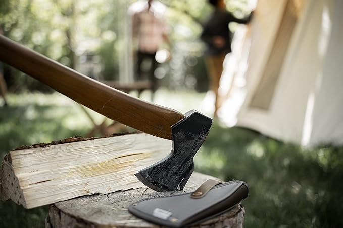 Barebones Felling Axe - Carbon Steel Blade - All-Purpose Axe - Leather Accents - Polyester Sheath
