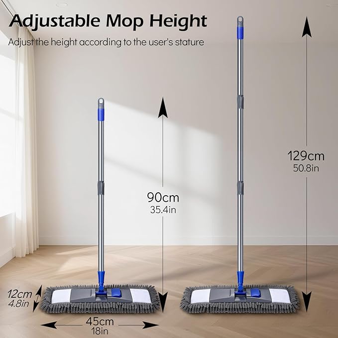 MASTERTOP Microfiber Mop for Floor Cleaning, Flat Dust Mop for Home and Kitchen, Adjustable Stainless Steel Handle with 4 Washable Pads&1 Cleaning Scrape for Hardwood, Vinyl