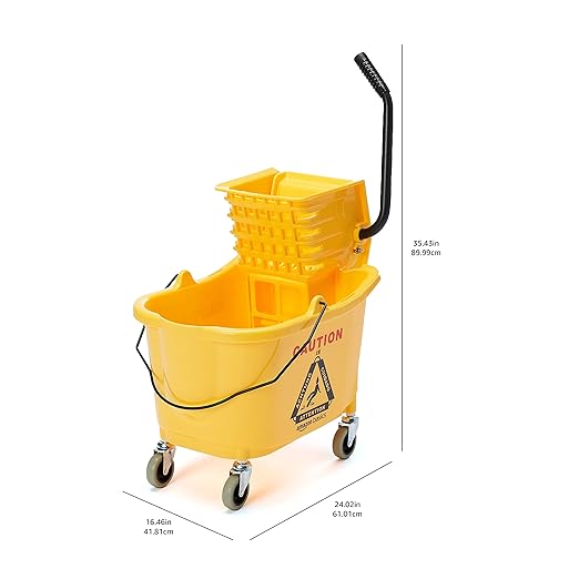 Amazon Basics Commercial Side Press Wringer Floor Cleaning Mop Bucket on Wheels, 35-Quart, Yellow