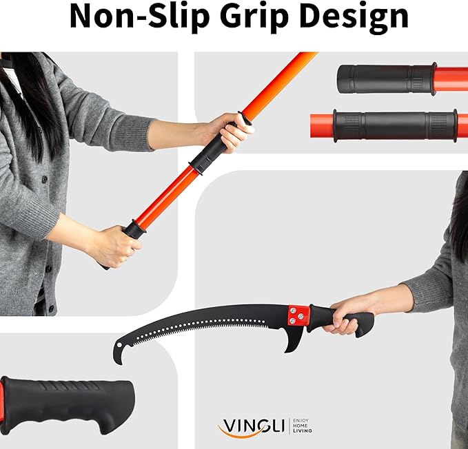 VINGLI 24ft Manual Pole Saws, Extendable Tree Trimmers Long Handle Pruner, Sharp Steel Blade and Scissors, Long Tree Pruner with Lightweight 7 Fiberglass Handles for Pruning Palms and Shrubs