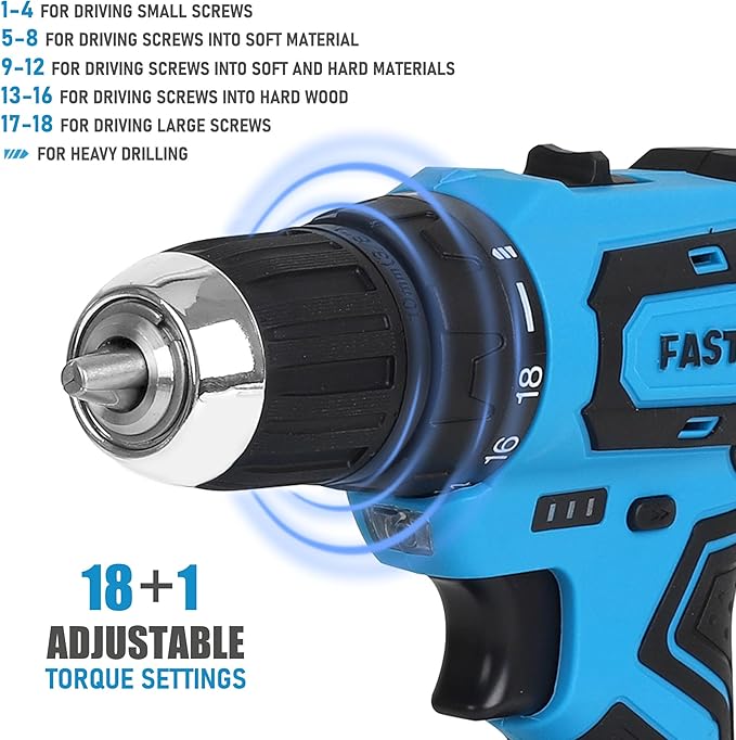 FASTPRO 232-Piece 20V Cordless Drill Driver & Home Tool Set, Home Repairing Tools Kit with Drill, 12-Inch Wide Mouth Open Storage Bag, Blue