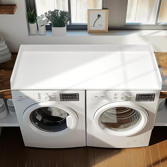 Gashell Washer Dryer Countertop, 27.5" x 54" Bamboo Washer and Dryer Countertop for Laundry Room Organization(White)
