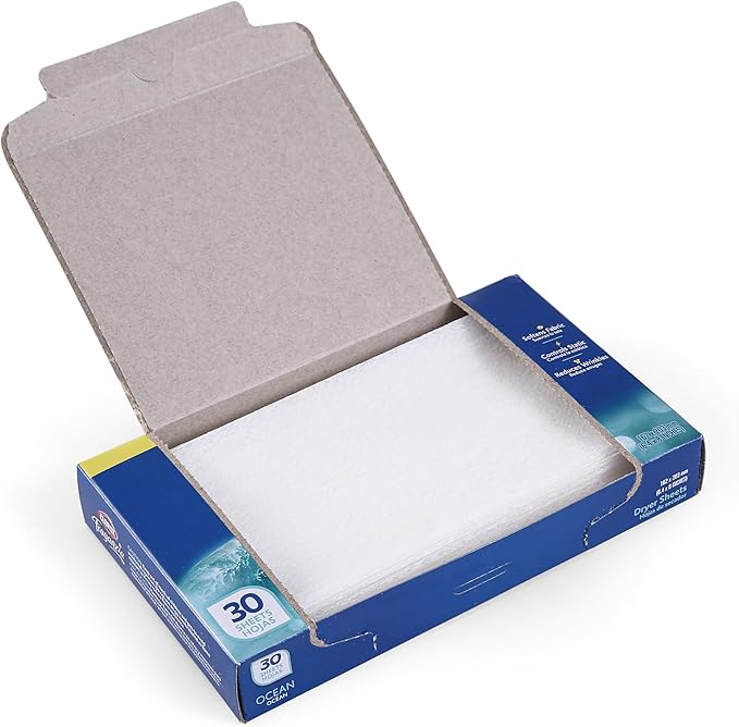 Clorox Fraganzia Fabric Softener Dryer Sheets, Wrinkle Reducing and Anti Static Laundry Dryer Sheets for Great Smelling Clothes, Softens Fabrics, Fresh Ocean Scent, 30 Count