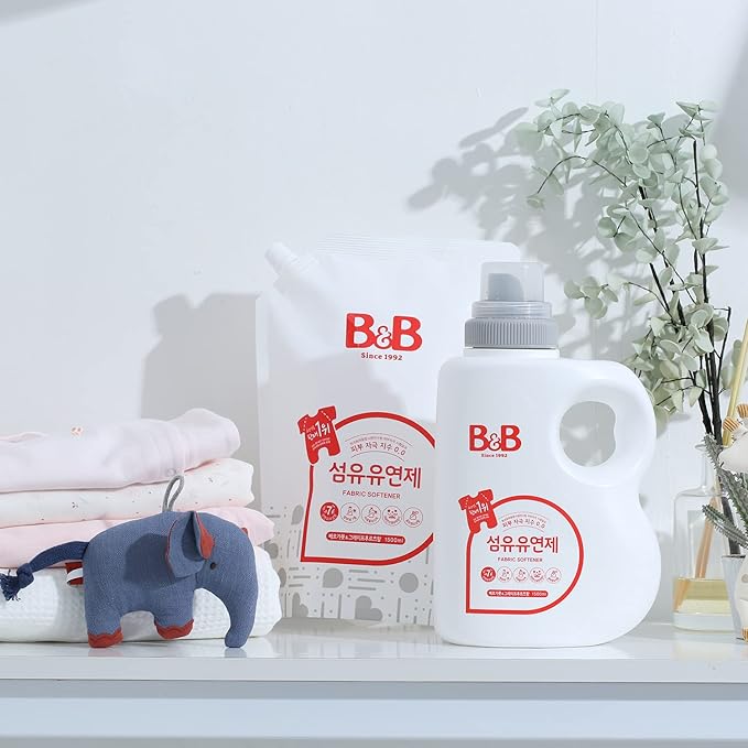 B&B Baby Fabric Softener Bottle Jasmine & Rose 50.7 oz - Hypoallergenic, for Baby, Newborn, or Infant, Sensitive Skin, Natural Ingredients, Clothes Huggably Soft