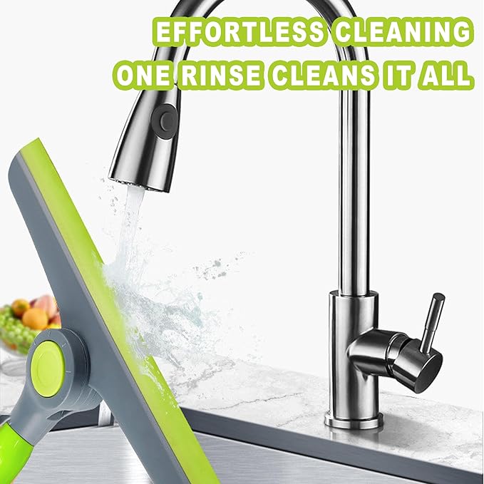 Small Squeegee Silicone Squeegee with Wood Handle Household Cleaner for Mirror Window Car Windshield Shower Door Countertop (Green Plastic Handle)