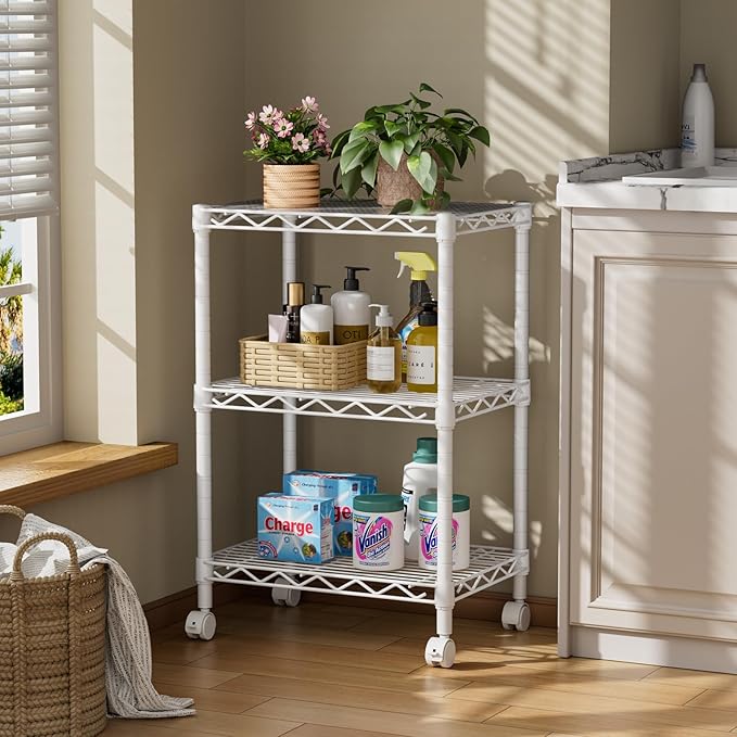 Golpart 3 Tier Adjustable Storage Shelves Heavy Duty Metal Utility Shelf Wire Shelving Unit Organizer Rack for Home Kitchen Office Bathroom Pantry Room 12" D x 18" W x 30" H