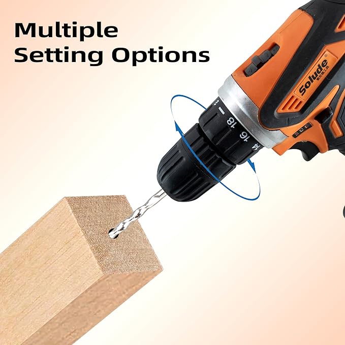 SOLUDE 16.8V Max Cordless Drill Driver Kit,Electric Power Drill Set with 2 Pack 3000mAh Li-ion Battery,3/8 Inch Keyless Chuck,Variable Speed,18+1 Position and 55pcs Drill/Driver Bits