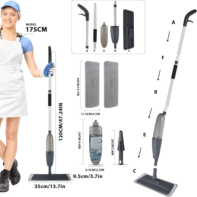 Spray Mop for Floor Cleaning with 360° Rotation - Multi-Surface Floor Cleaner for Wet/Dry Mopping Lightweight Handle for Kitchen Bathroom Hardwood&Tile Floors
