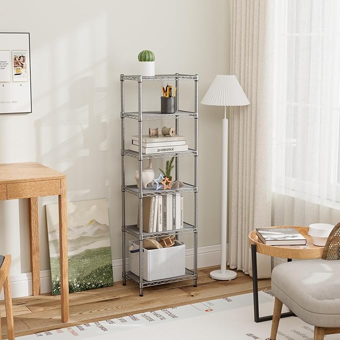 Golpart Small 5 tire Shelves Storage Wire Shelving Unit Metal Shelf Adjustable Organizers Storage Shelving for Bathroom Laundry Room Kitchen Pantry10”D x 16”W x 60.2”H Silver