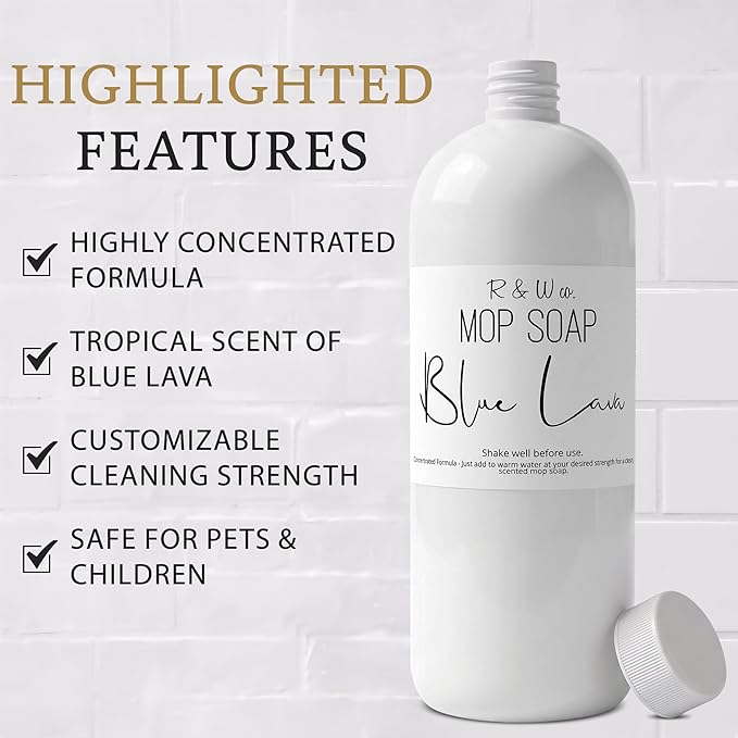 R&W Co. Original Mop Soap – Blue Lava Scent, 32 oz Premium Multi-Surface Floor Cleaner, Streak-Free Shine for Tile, Hardwood & Laminate Floors, Non-Toxic, Pet & Skin Safe Gentle Cleaning Formula