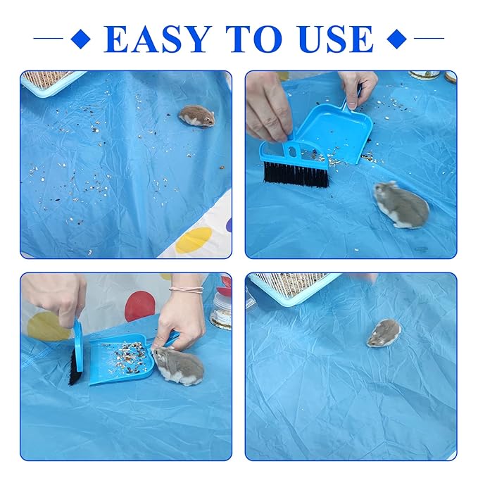 WishLotus Mini Dustpan and Brush Set, Portable Exquisite Pet Waste Cleaning Kit, Hamster Sand Scooper Cage Cleaning Tool for Small Pets Guinea Pigs Hedgehogs Hamsters Chinchillas Rabbits (Dark Blue)