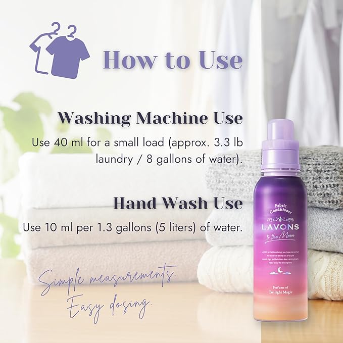 LAVONS Nontoxic Fabric Softeners Liquid, Fabric Conditioner with Organic Extracts, Natural Laundry Softener from Japan, Plant Based FABRIC Softener Sensitive Skin 16.9 Fl Oz to the Moon TWILIGHT MAGIC