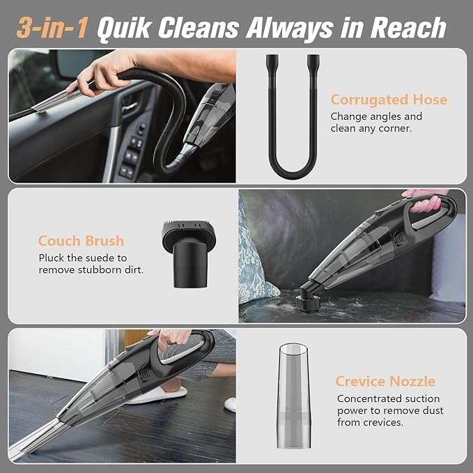 BSRCO Hand Vacuum Powerful Suction, Hand held Vacuum Cordless Rechargeable with LED