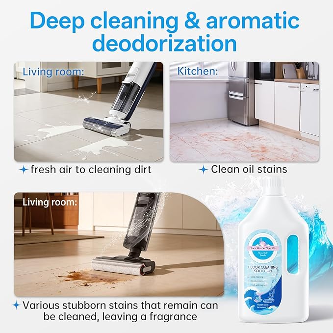 1L Fresh Ocean Floor Cleaning Solution Compatible With Tineco/Bissell/Dreame And Shark, Fragrance Deodorization, Deep Cleans for Multiple Hard Floors, Suitable With Cordless Wet/Dry Vacuum