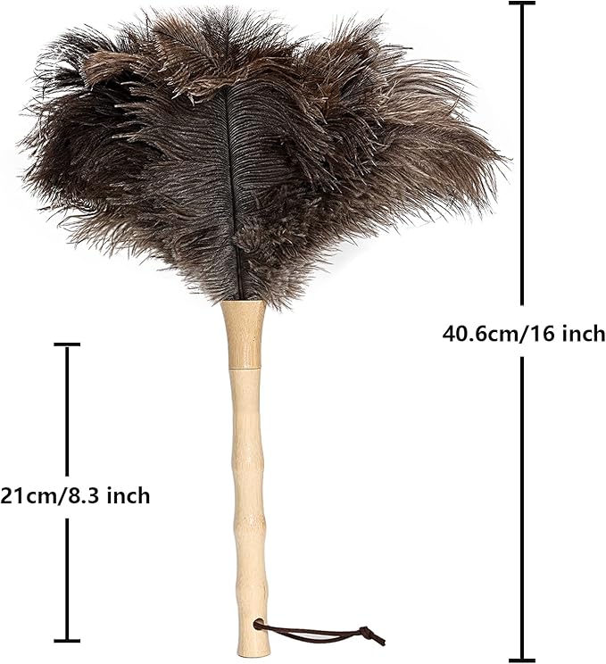 Ostrich Feather Duster 16 inch Fluffy Natural Genuine Ostrich Feathers with Wooden Handle and Eco-Friendly Reusable Handheld Ostrich Feather Duster for Cleaning Supplies(5PCS)